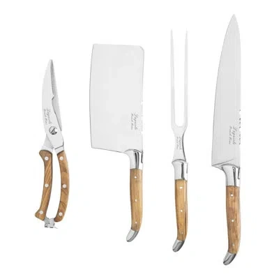 French Home 4-piece Laguiole Connoisseur Professional Chef Knife Set With Olive Wood Handles In Brown