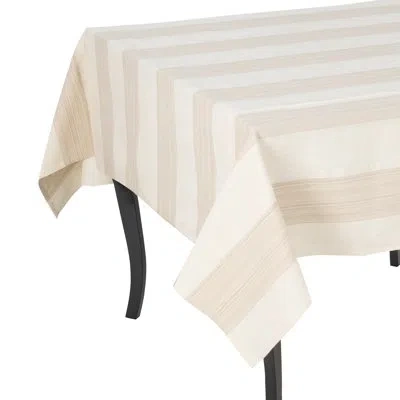 French Home 63”x 63” Cream And Tan Striped Tablecloth In Cream;tan