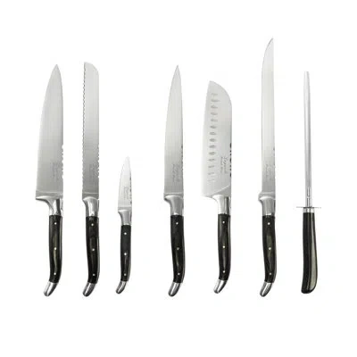 French Home 7 Piece Laguiole Connoisseur Black Pakkawood Kitchen Knife Set With Knife Sharpener