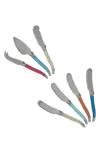 French Home 7 Piece Laguiole Cream In Coral And Turquoise And Ivory