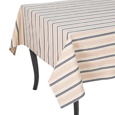 French Home 71" X 119" Cream, Blue, And Pink Striped Tablecloth In Blue;pink;cream