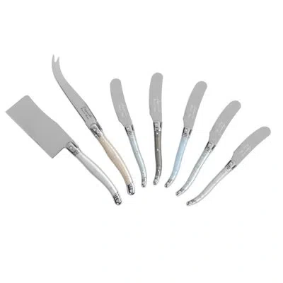 French Home 7-piece Laguiole Cheese Knife And Spreader Set With Mother Of Pearl Handles In White