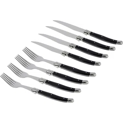 French Home 8-piece Laguiole Faux Onyx Steak Knife & Fork Set In Black