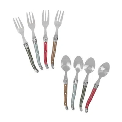 French Home 8-piece Laguiole Dessert / Cocktail Spoon And Fork Set - Holly Berry