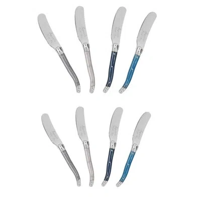French Home 8-piece Laguiole Spreader Set - Holly Berry In Ivory,white,blue,gray