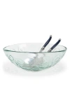 French Home Celebration Salad Bowl And Servers Set In Clear And Navy