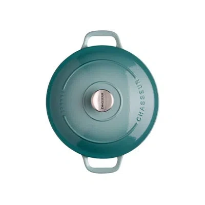 French Home Chasseur French Enameled Cast Iron Oval Dutch Oven, 7.25-quart, Celestial Grey. In Quartz Blue
