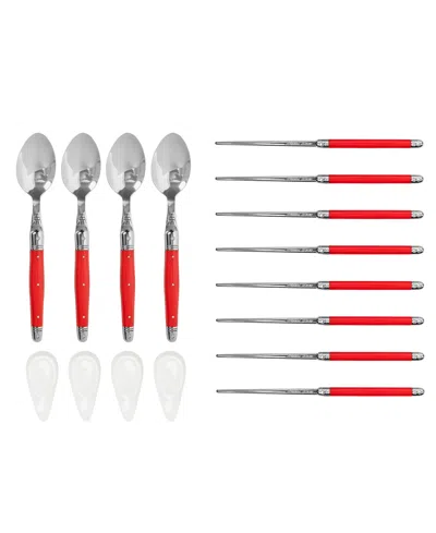 French Home Chopsticks, Laguiole Spoons And Ceramic Rests, Set Of 4 Pairs In Red