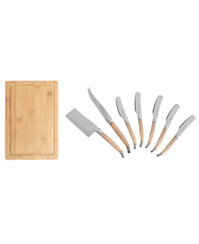 French Home Connoisseur Laguiole 8 Piece Cheese Knife Set With Spreader And Board In Wood,brown