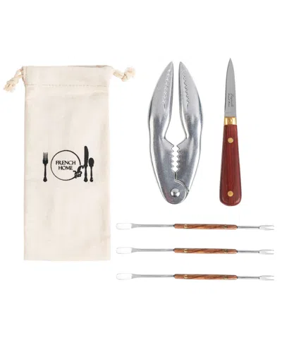 French Home Essential Seafood 6 Piece Utensil Set In Rosewood,brass,and Silver