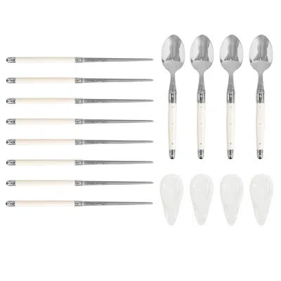 French Home Faux Ivory Chopsticks, Laguiole Spoons And Ceramic Rests, 4 Pairs