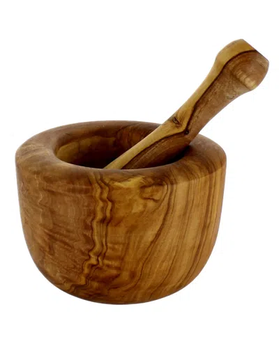 French Home Handcrafted Wood Pestle & Mortar In Brown