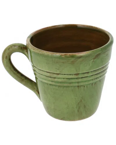 French Home Hand-painted Italian Stoneware Set Of Four 4in Coffee Mugs In Green