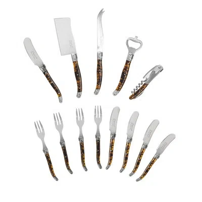 French Home Laguiole 13-piece Tortoise Shell Charcuterie And Barware Set In Brown;copper;beige;tan