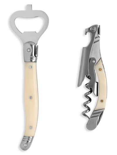 French Home Laguiole 2-piece Bottle Opener & Corkscrew Set In Faux Ivory