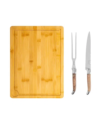 French Home Laguiole Olive Wood Carving Set With Wood Cutting Board In Brown