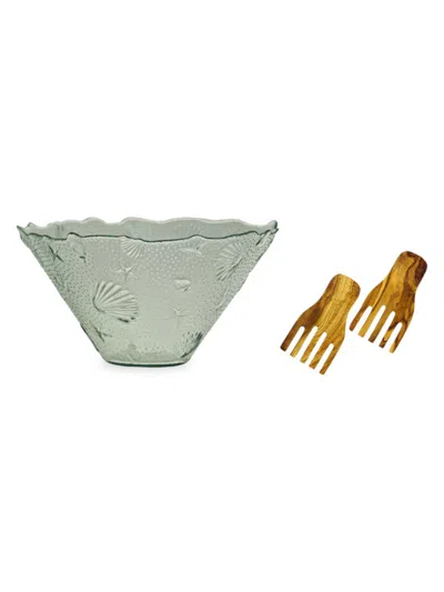 French Home Laguiole Kids' 2-piece Coastal Salad Bowl & Olive Wood Server Hand Set In White