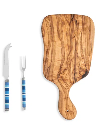 French Home Laguiole 3-piece Serving Board & Cutlery Set In Blue