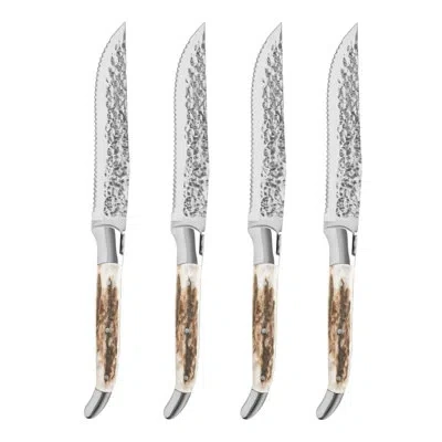French Home Laguiole 4-piece Connoisseur Bbq Steak Knife Set With Deer Horn Handles