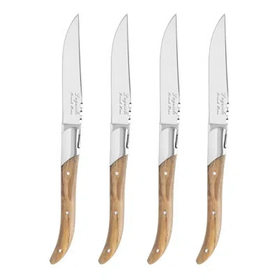 French Home Laguiole 4-piece Connoisseur Steak Knife Set With Olive Wood Handles In Brown