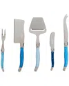 French Home Laguiole 5 Piece Cheese Knife, Fork And Slicer Set, Shades Of Blue In Blue