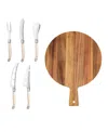 French Home Laguiole 6-piece Artisan Cheese Knife Set And Round Wood Board In Ivory And Wood