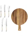 French Home Laguiole 6pc Artisan Cheese Knife Set & Round Wood Board In White