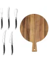 French Home Laguiole 6pc Pakkawood Artisan Cheese Knife Set & Round Wood Board In Black