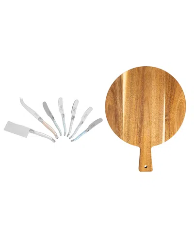 French Home Laguiole 8 Piece Cheese Knife And Spreader Set Handles And Wood Board In Gray