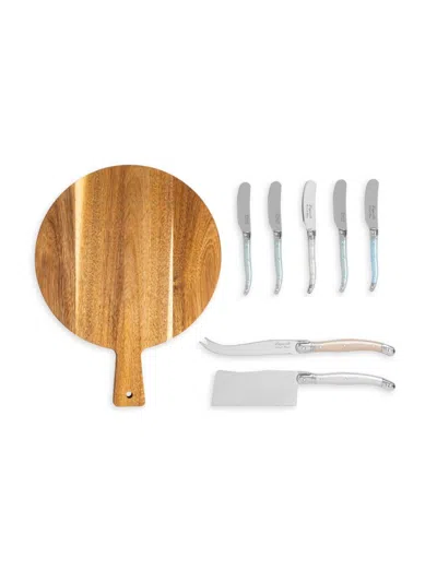 French Home Laguiole Kids' 8-piece Stainless Steel Flatware & Acacia Wood Serving Board Set In Metallic