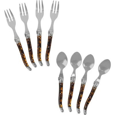 French Home Laguiole 8-piece Dessert Forks & Spoons Set In Brown
