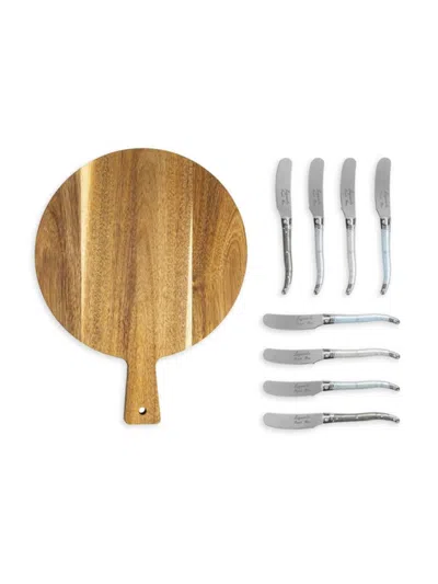 French Home Laguiole 9-piece Stainless Steel Spreaders & Acacia Wood Serving Board Set In Blue