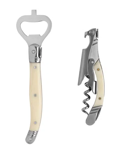 French Home Laguiole Bottle Opener And Corkscrew Set With Faux Ivory Handles In Neutral