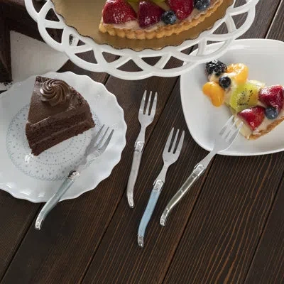 French Home Laguiole Cake Forks With Mother Of Pearl Handles, 4-piece Set In White