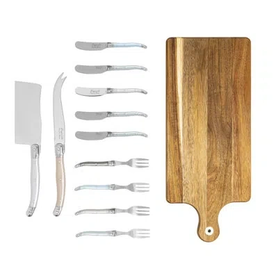 French Home Laguiole Charcuterie Set In Mother Of Pearl Colors With Wood Serving Board