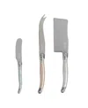 French Home Laguiole Cheese 3-piece Knife Set With Mother Of Pearl Handles In Tan,blue,white