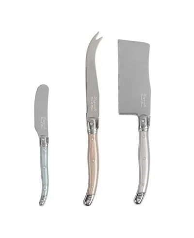 French Home Laguiole Cheese 3-piece Knife Set With Mother Of Pearl Handles In Tan,blue,white
