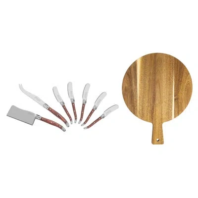French Home Laguiole Cheese Knife And Spreader Set With Handles And Wood Board In Multi