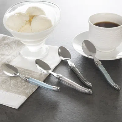 French Home Laguiole Coffee Spoons With Mother Of Pearl Handles, 4-piece Set In Silver