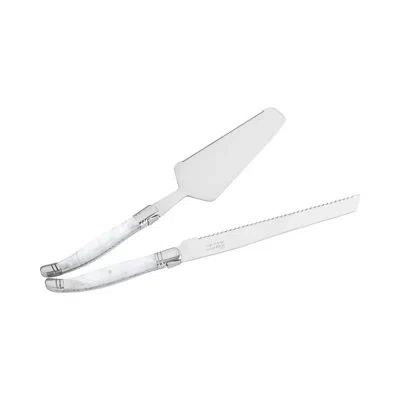 French Home Laguiole Connoisseur 2-piece Cake And Pie Server Set With Pearl White Handles In Silver