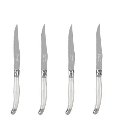 French Home Laguiole Connoisseur 4-piece Steak Knife Set With Gem Handles In Gem White