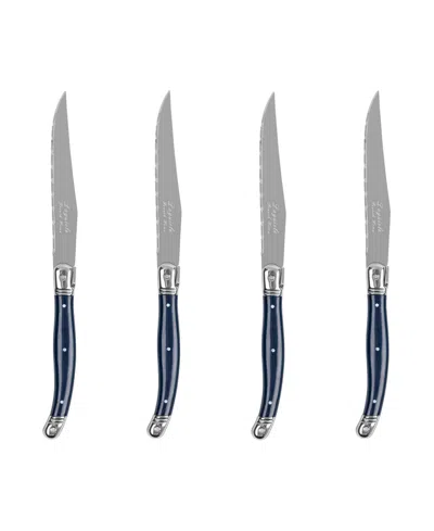 French Home Laguiole Connoisseur 4-piece Steak Knife Set With Handles In Navy Blue