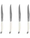 French Home Laguiole Connoisseur 4pc Steak Knife Set In White
