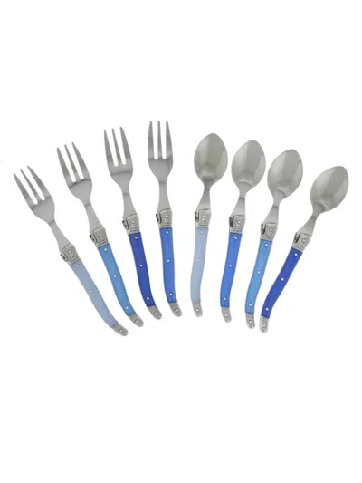 French Home Laguiole Eight Piece Spoon & Fork Set In Blue