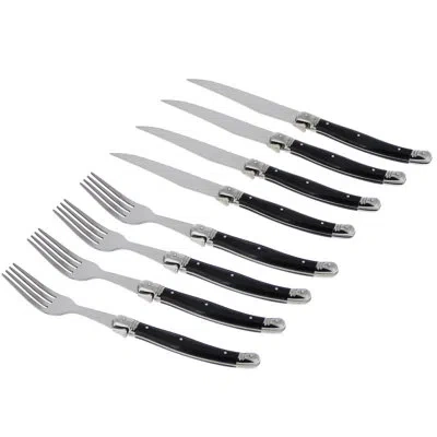 French Home Laguiole Faux Onyx Steak Knife And Fork Set, 8 Piece Set