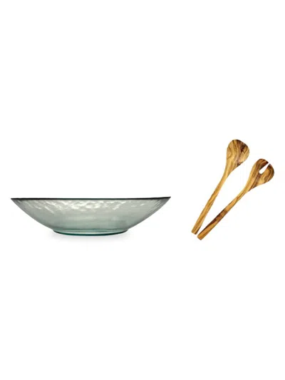French Home Laguiole Kids' French Home Vintage Recycled Glass Multi-purpose Serving Bowl & Olive Wood Servers In White