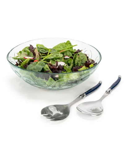 FRENCH HOME LAGUIOLE GLASS CELEBRATION SALAD BOWL WITH SERVING UTENSILS