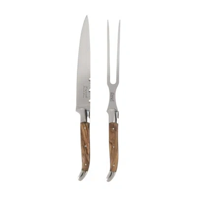 French Home Laguiole Olive Wood Carving Knife And Fork, 2-piece Set In Brown