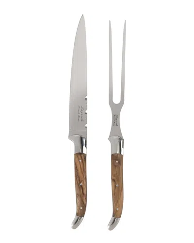 French Home Laguiole Olive Wood Carving Knife And Fork Set. In Brown
