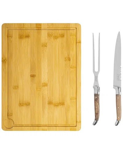 French Home Laguiole Olive Wood Carving Set With Wood Cutting Board
